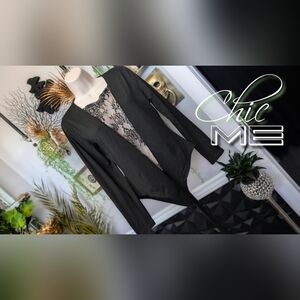 ChicMe Black Lace Body Suit Yoga Shapewear Romper LG